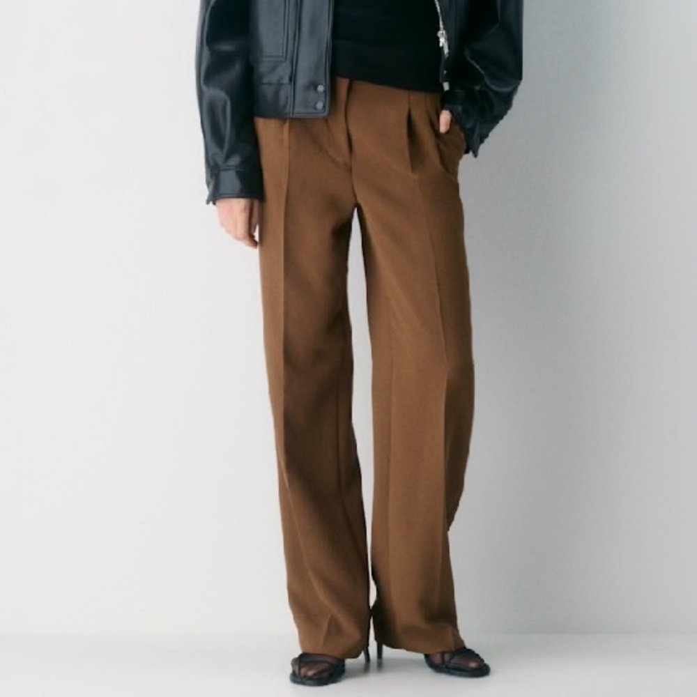 Wilfred Effortless Pant Crepette Size 2 Brown Wide Leg Pleated High Rise Trouser